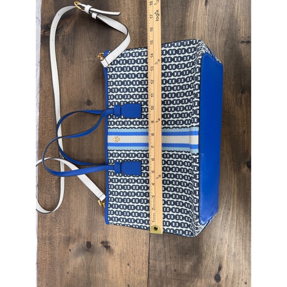 Tory Burch Gemini Link Small Tote Blue Coated Canvas Crossbody Bag Purse Carryon - Picture 11 of 16